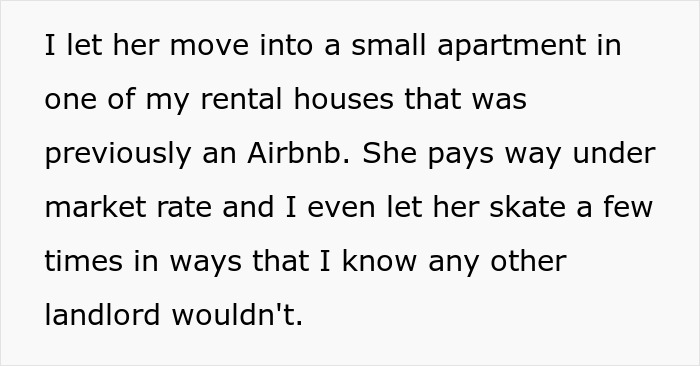 Text showing a parent explaining how they allowed their stepdaughter to live in a rental apartment despite objections from her biological father. Text showing a parent explaining how they allowed their stepdaughter to live in a rental apartment despite objections from her biological father.