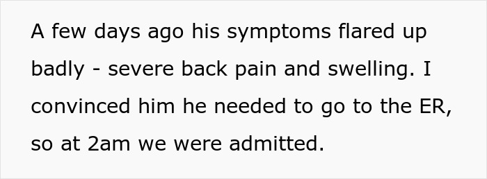 Text excerpt describing symptoms and ER admission amid wife’s suspicious and confused feelings checking husband’s phone during surgery. Text excerpt describing symptoms and ER admission amid wife’s suspicious and confused feelings checking husband’s phone during surgery.