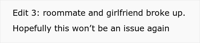 Text stating roommate and girlfriend broke up, hoping issue with kid sleeping in roommate’s bed is resolved. Text stating roommate and girlfriend broke up, hoping issue with kid sleeping in roommate’s bed is resolved.