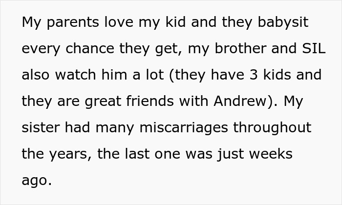 Text excerpt discussing a sister who had multiple miscarriages and issues with enforcing gender roles on a child. Text excerpt discussing a sister who had multiple miscarriages and issues with enforcing gender roles on a child.
