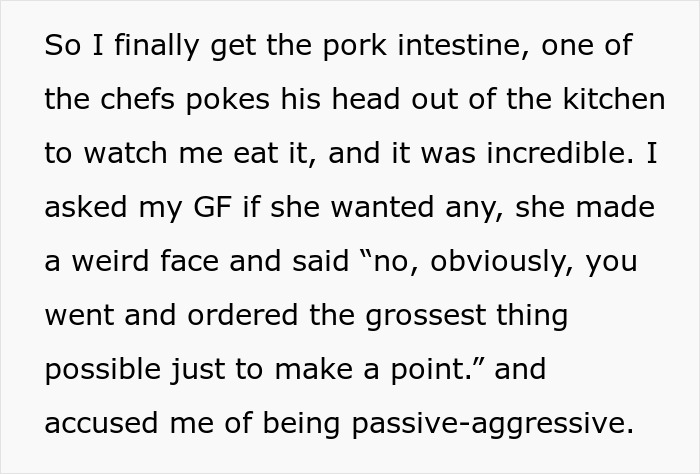 Person enjoying fried pork intestine while chef watches from kitchen, highlighting the experience of ordering fried pork intestine. Person enjoying fried pork intestine while chef watches from kitchen, highlighting the experience of ordering fried pork intestine.