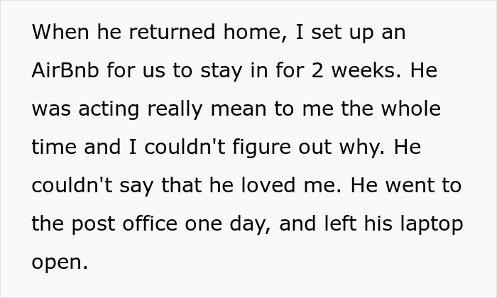 Text describing a man acting mean during a long-distance romance while abroad, leading to cheating and rumors. Text describing a man acting mean during a long-distance romance while abroad, leading to cheating and rumors.