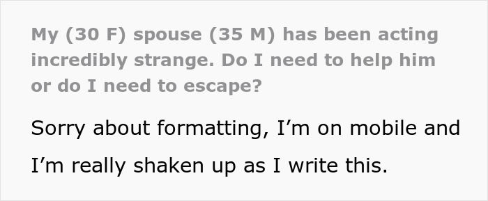 Text excerpt showing a woman describing her husband acting strange, related to the main SEO keywords woman gives husband another chance lesson. Text excerpt showing a woman describing her husband acting strange, related to the main SEO keywords woman gives husband another chance lesson.