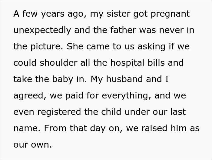 Mom gives baby up unexpectedly, raises child with husband, facing challenges years later in complex family situation. Mom gives baby up unexpectedly, raises child with husband, facing challenges years later in complex family situation.