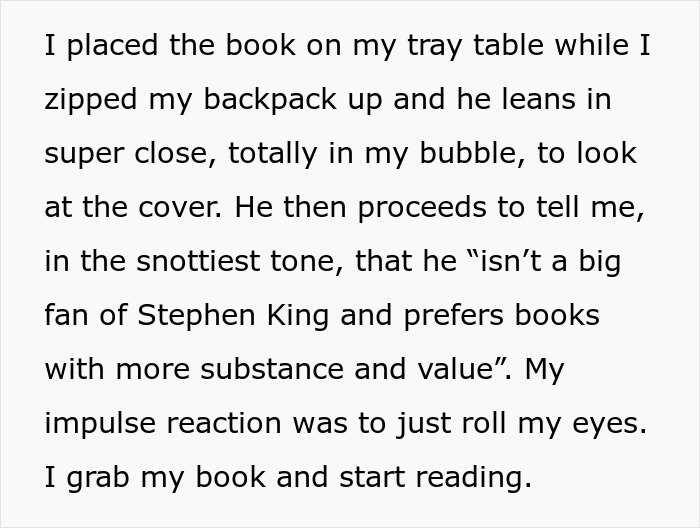 Text describing a woman’s first ever first class flight experience disrupted by a rude old man and her stylish clap back. Text describing a woman’s first ever first class flight experience disrupted by a rude old man and her stylish clap back.