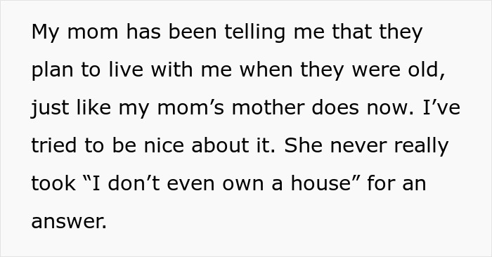 Text excerpt about a mom’s retirement plan expressing concerns over living arrangements when she gets old. Text excerpt about a mom’s retirement plan expressing concerns over living arrangements when she gets old.