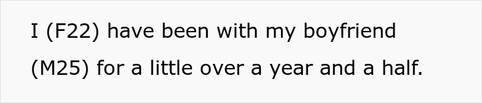 Text on a plain white background reading a woman in her 20s describing her relationship with her boyfriend for over a year and a half. Text on a plain white background reading a woman in her 20s describing her relationship with her boyfriend for over a year and a half.