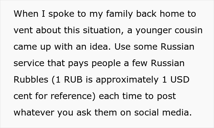 Text describing a plan to use Russian bots costing a few rubles to post on social media and disrupt a bank’s online presence. Text describing a plan to use Russian bots costing a few rubles to post on social media and disrupt a bank’s online presence.