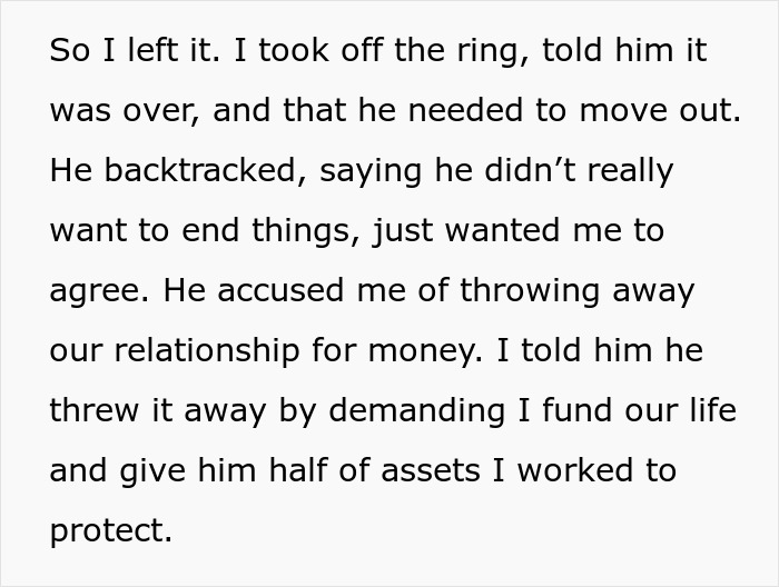 Man insists on 50/50 house ownership, fiancée leaves after ultimatum over property and relationship conflict. Man insists on 50/50 house ownership, fiancée leaves after ultimatum over property and relationship conflict.