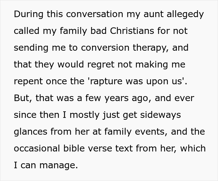 Text excerpt discussing family tensions around Christian rapture beliefs and regrets involving money and repentance. Text excerpt discussing family tensions around Christian rapture beliefs and regrets involving money and repentance.
