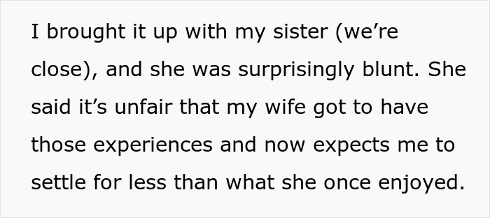 Text excerpt about husband discussing intimacy boundaries with sister, sparking predictions of divorce concerns. Text excerpt about husband discussing intimacy boundaries with sister, sparking predictions of divorce concerns.