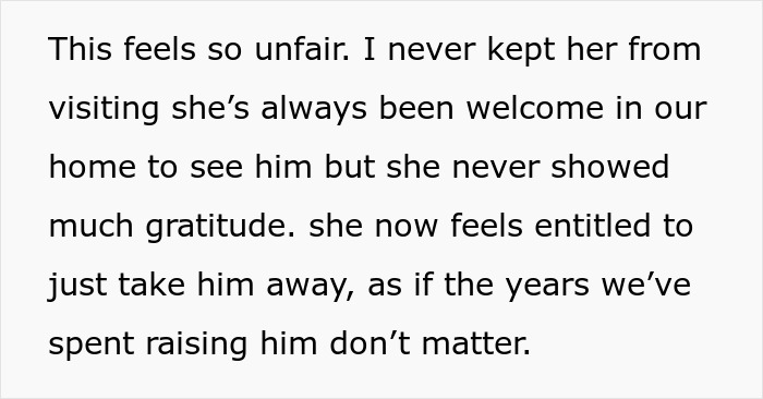 Text discussing a mom wanting her baby back after 8 years, feeling unfair about the situation and entitlement. Text discussing a mom wanting her baby back after 8 years, feeling unfair about the situation and entitlement.