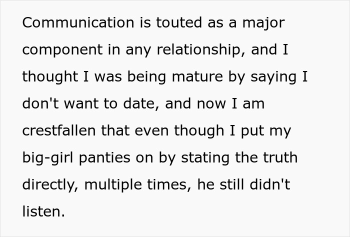 Text about communication issues in a relationship where a woman is upset after a guy assumes she's his girlfriend after one date. Text about communication issues in a relationship where a woman is upset after a guy assumes she's his girlfriend after one date.