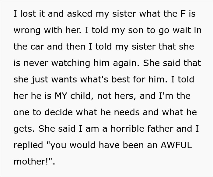 Text about sister forcing gender roles on kid, with a sibling saying she would have been an awful mom in family conflict. Text about sister forcing gender roles on kid, with a sibling saying she would have been an awful mom in family conflict.