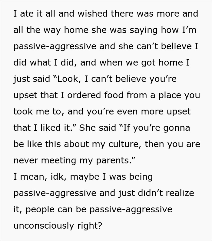 Text about a conversation involving ordering fried pork intestine and cultural differences leading to passive-aggressive behavior. Text about a conversation involving ordering fried pork intestine and cultural differences leading to passive-aggressive behavior.