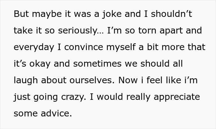 Text expressing emotional turmoil as future MIL brands bride-to-be stupid, fiancé laughs along, seeking advice and understanding. Text expressing emotional turmoil as future MIL brands bride-to-be stupid, fiancé laughs along, seeking advice and understanding.