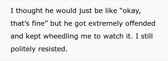 Text showing someone refusing to watch an autistic friend's show recommendation but facing persistent pressure. Text showing someone refusing to watch an autistic friend's show recommendation but facing persistent pressure.