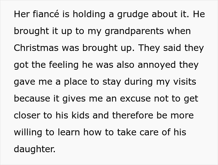 Text excerpt discussing a mom trying to recruit her 20-year-old son to care for fiancé’s disabled daughter, causing tension. Text excerpt discussing a mom trying to recruit her 20-year-old son to care for fiancé’s disabled daughter, causing tension.