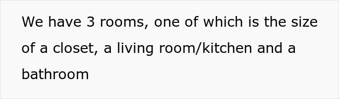 Text highlighting a house with 3 rooms including a small closet-sized room, living room/kitchen, and bathroom. Text highlighting a house with 3 rooms including a small closet-sized room, living room/kitchen, and bathroom.