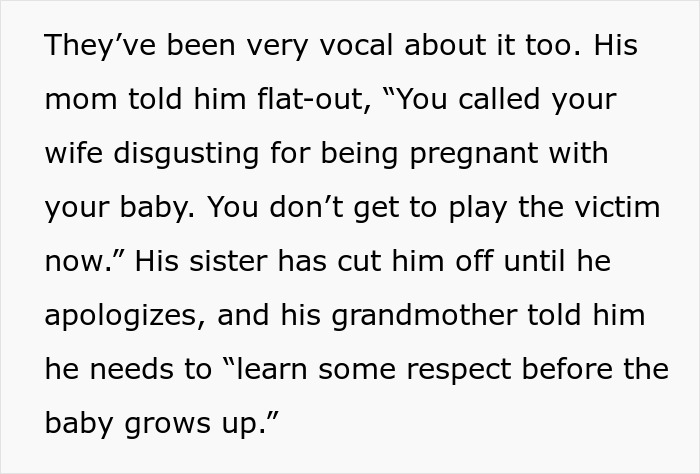 Man calls pregnant wife disgusting and faces family backlash while ignoring their baby after being called out. Man calls pregnant wife disgusting and faces family backlash while ignoring their baby after being called out.