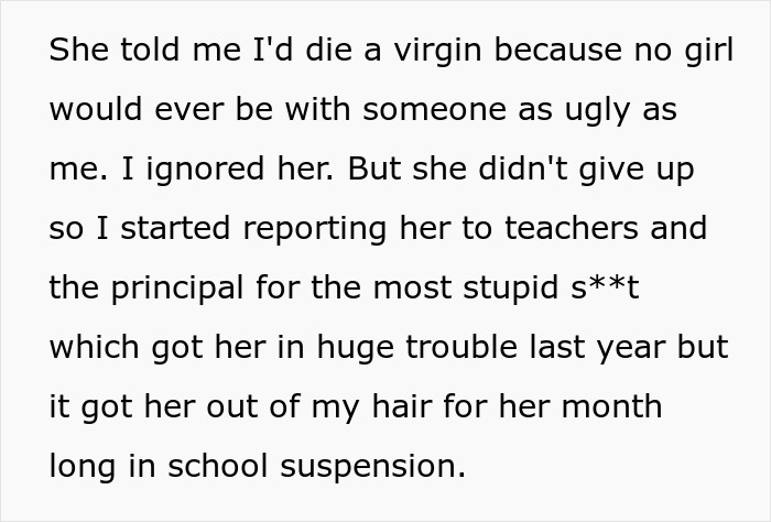Text excerpt from son refusing mother’s pleas for family bonding, detailing conflict involving nemesis and dad in a school suspension story. Text excerpt from son refusing mother’s pleas for family bonding, detailing conflict involving nemesis and dad in a school suspension story.
