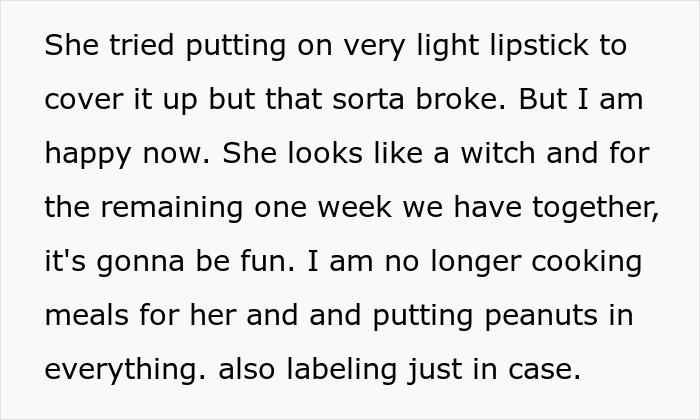 Text excerpt about a serial food thief with peanut allergy, detailing consequences of stealing a roommate’s dinner. Text excerpt about a serial food thief with peanut allergy, detailing consequences of stealing a roommate’s dinner.