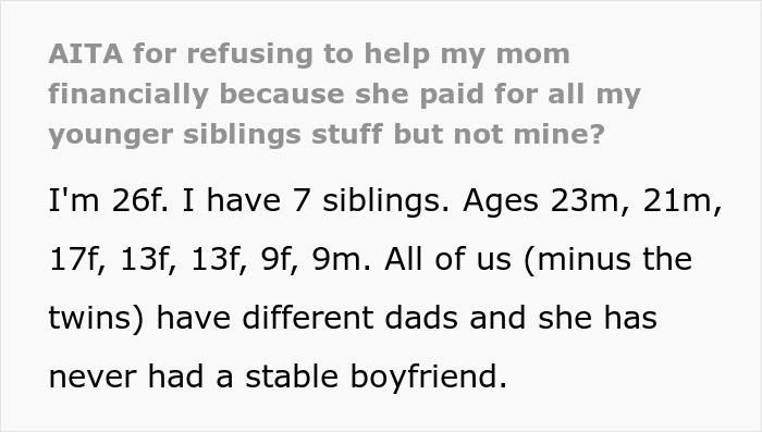 Young woman explains reasons for refusing to support mother financially while caring for siblings in complex family situation. Young woman explains reasons for refusing to support mother financially while caring for siblings in complex family situation.