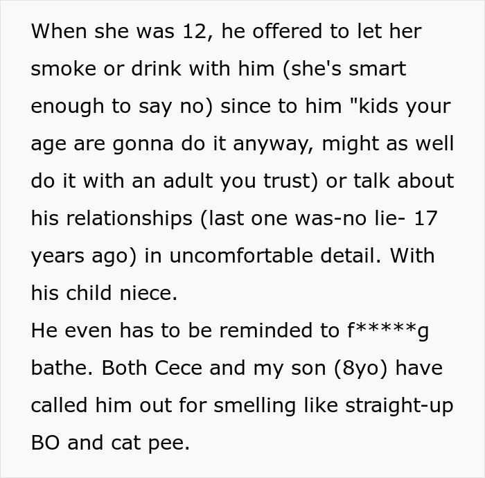 Alt text:
Text describing a guy refusing to look after his lazy, entitled, and enabled disabled brother who is spoiled by mommy. Alt text:
Text describing a guy refusing to look after his lazy, entitled, and enabled disabled brother who is spoiled by mommy.