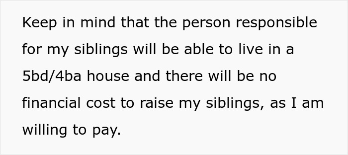 Text excerpt about willingness to support siblings financially, related to sister unwanted siblings adoption discussions. Text excerpt about willingness to support siblings financially, related to sister unwanted siblings adoption discussions.