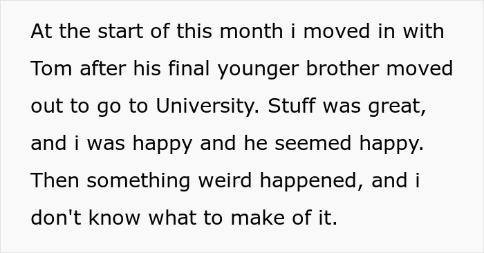 Text excerpt describing a person moving in with boyfriend before confusion about art class memory arises. Text excerpt describing a person moving in with boyfriend before confusion about art class memory arises.