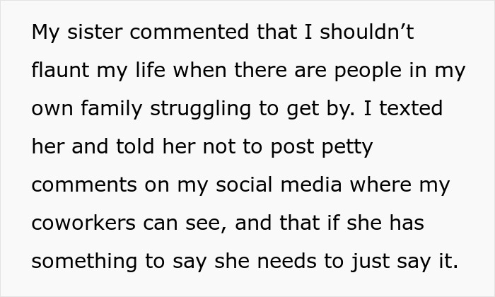 Woman rejects sister’s money hints as sibling rages over Ibiza pics amid family financial struggles.