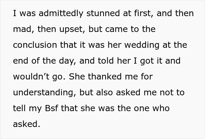 Text excerpt about groom kissing best friend at bachelor party causing anger and secret ban from bride on wedding attendance. Text excerpt about groom kissing best friend at bachelor party causing anger and secret ban from bride on wedding attendance.