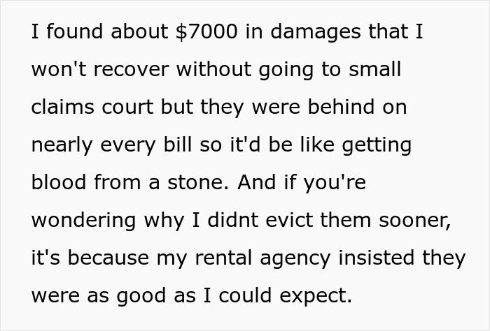 Text excerpt about landlord discovering damages and difficulties with horrible tenants leading to potential revenge opportunity. Text excerpt about landlord discovering damages and difficulties with horrible tenants leading to potential revenge opportunity.