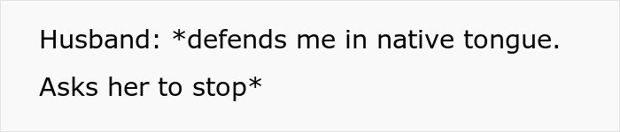 Text image showing a humorous message about a husband defending his wife in his parents' native language. Text image showing a humorous message about a husband defending his wife in his parents' native language.