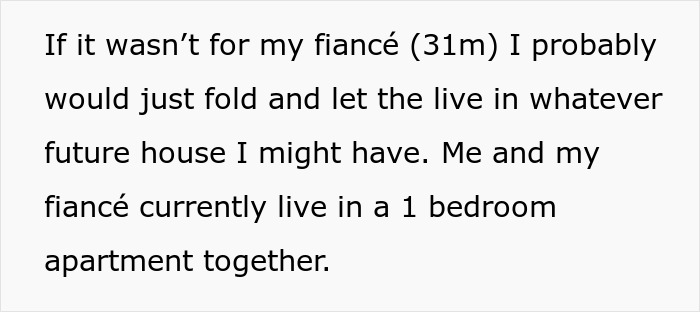 Text excerpt about a mom’s retirement plan mentioning living with fiancé in a one-bedroom apartment. Text excerpt about a mom’s retirement plan mentioning living with fiancé in a one-bedroom apartment.