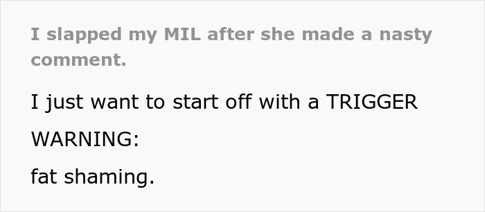 Text showing a trigger warning about fat shaming after a woman learns what her husband really thinks of her body. Text showing a trigger warning about fat shaming after a woman learns what her husband really thinks of her body.