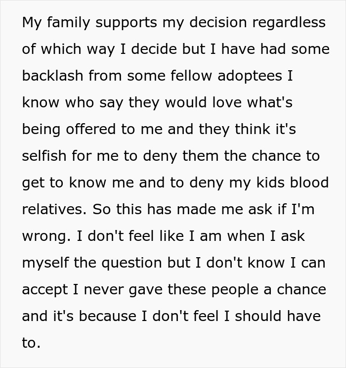 Man’s birth family tracks him down after abandoning him, but he chooses not to welcome them into his life. Man’s birth family tracks him down after abandoning him, but he chooses not to welcome them into his life.