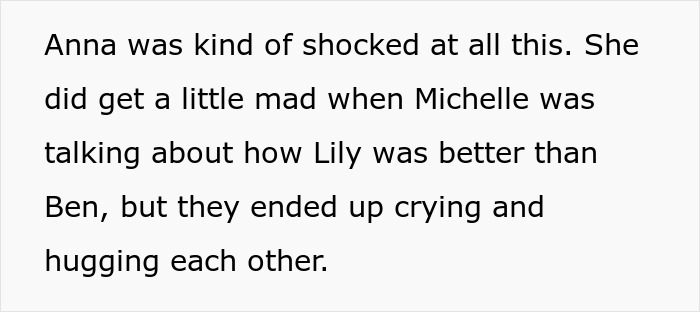 Text snippet showing a sister accuse favoring nephew niece issue as emotions shift from anger to hugs. Text snippet showing a sister accuse favoring nephew niece issue as emotions shift from anger to hugs.