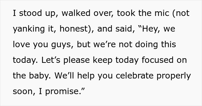 Woman at baby shower firmly shuts down brother’s proposal to keep focus on the baby celebration and special day. Woman at baby shower firmly shuts down brother’s proposal to keep focus on the baby celebration and special day.