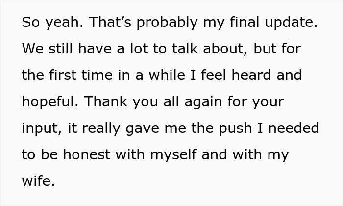 Text message update from husband discussing intimacy boundaries with his wife and reflecting on their relationship challenges. Text message update from husband discussing intimacy boundaries with his wife and reflecting on their relationship challenges.