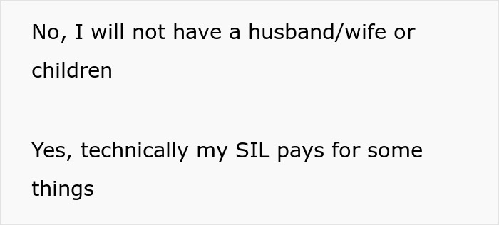 Text conversation stating refusal to have a husband, wife, or children amid siblings' house-sharing dispute. Text conversation stating refusal to have a husband, wife, or children amid siblings' house-sharing dispute.