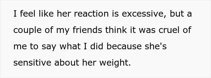 Text saying a woman feels her friend's reaction was excessive after suggesting buying 2 seats on flight due to weight sensitivity. Text saying a woman feels her friend's reaction was excessive after suggesting buying 2 seats on flight due to weight sensitivity.