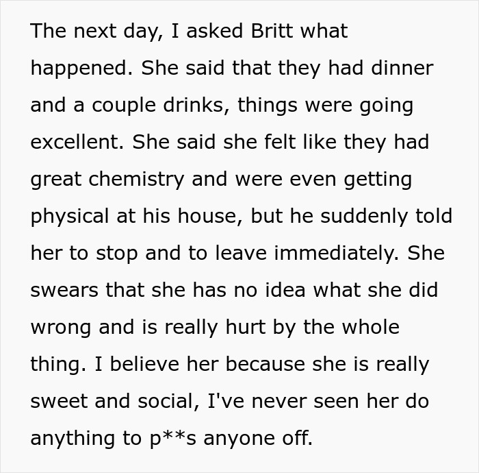 Text excerpt recounting a woman's date with a guy who abruptly ended it, leaving her confused and hurt. Text excerpt recounting a woman's date with a guy who abruptly ended it, leaving her confused and hurt.