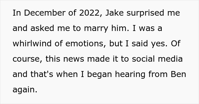 Text on a white background detailing a woman’s emotional response after her proposal and reconnecting with a cheater ex. Text on a white background detailing a woman’s emotional response after her proposal and reconnecting with a cheater ex.