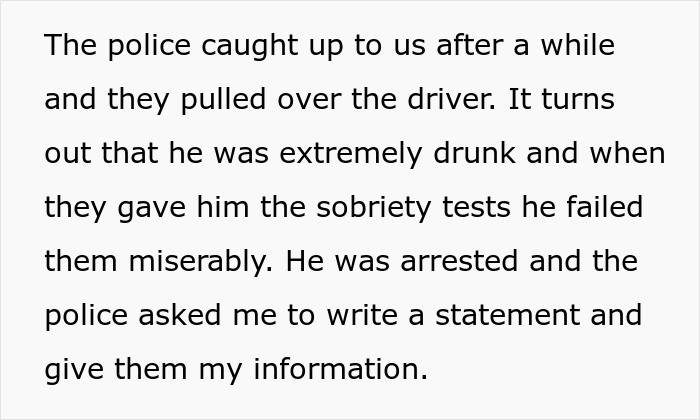 Text excerpt describing police catching a drunk driver after sobriety tests, linked to curfew violation ticket.