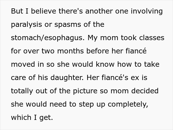 Text snippet discussing a mom taking classes to care for fiancé’s disabled daughter and stepping up responsibilities. Text snippet discussing a mom taking classes to care for fiancé’s disabled daughter and stepping up responsibilities.