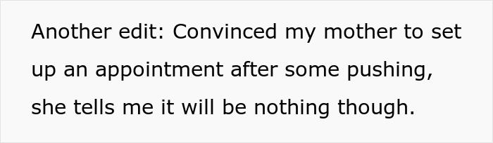 Text excerpt about a teen convincing her mother to set up an appointment despite doubt about the issue.