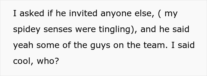 Text excerpt discussing a creepy coworker petty response with suspicion about team invitations. Text excerpt discussing a creepy coworker petty response with suspicion about team invitations.