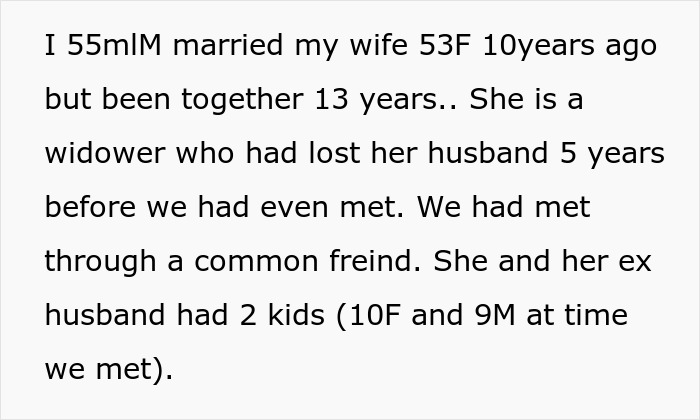 Text excerpt showing a stepdad explaining his marriage and stepchildren’s indifferent behavior and inheritance expectations. Text excerpt showing a stepdad explaining his marriage and stepchildren’s indifferent behavior and inheritance expectations.
