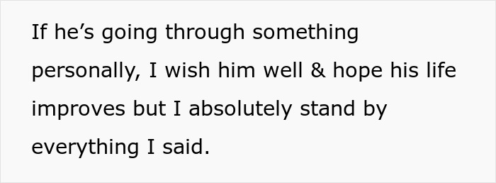 Text on a white background stating a person wishes well but stands by their opinion, relating to couple slam café rules allergy incident. Text on a white background stating a person wishes well but stands by their opinion, relating to couple slam café rules allergy incident.